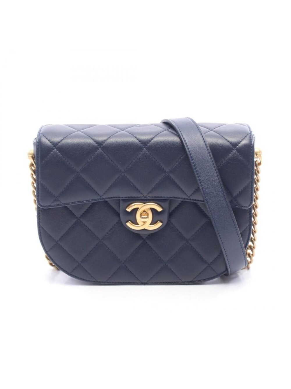 Chanel Shoulder Bag Quilted Navy Leather Chain